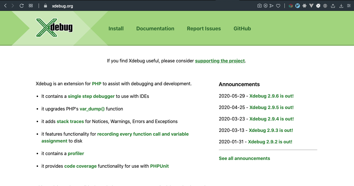 xdebug mainwebsite screenshoot